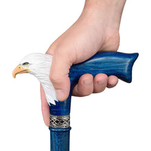 Hand-Painted Bald Eagle Wooden Walking Cane for Men