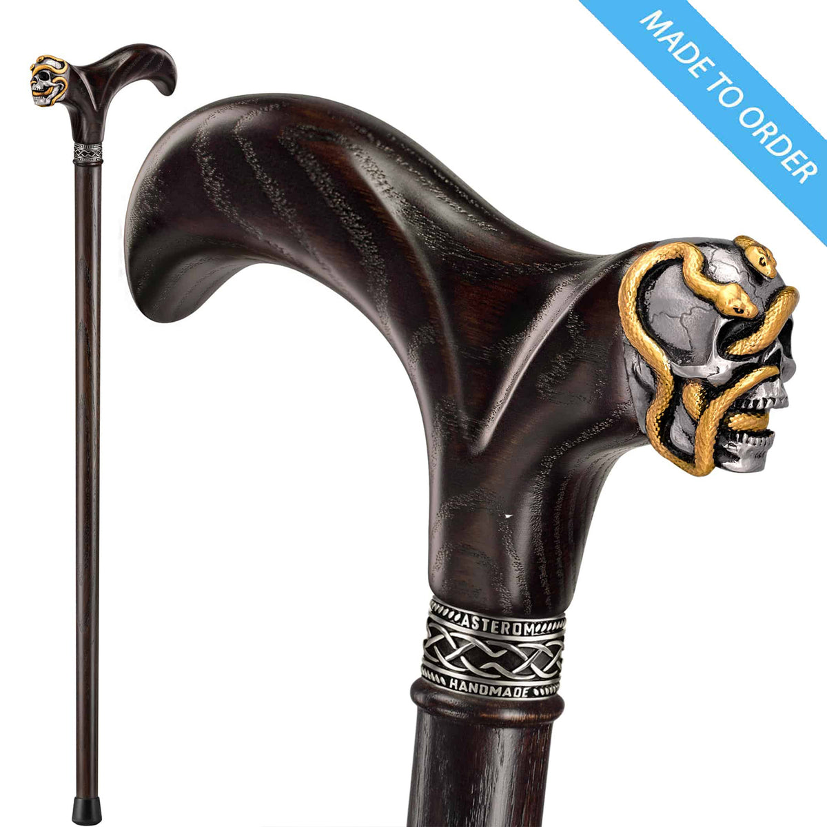 Fancy Wood Walking Cane for Men - Skull King - Cool Men's Wooden