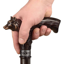 Wolf Garmr Carved Wooden Walking Cane - Custom Length and Color
