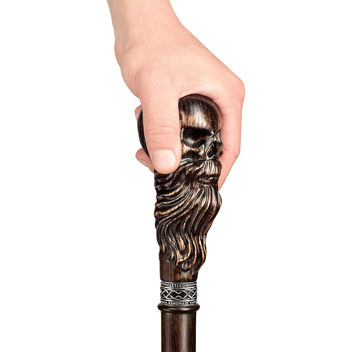 Bearded Skull Walking Cane Sturdy Fully Carved Canes Sticks