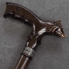 Wolf Garmr Carved Wooden Walking Cane - Custom Length and Color
