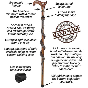 Snake Cane - Black Mamba Design - Custom Length and Color