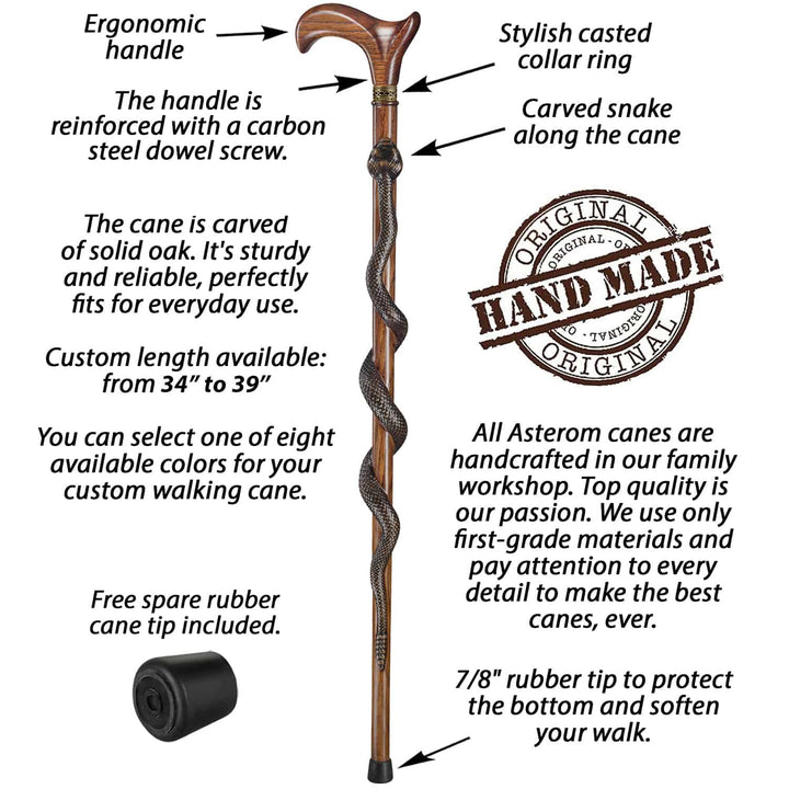 Snake Cane - Black Mamba Design - Custom Length and Color