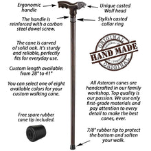 Wolf Walking Cane, Custom Length & Color