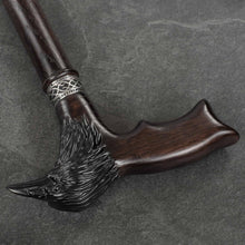 Carved Raven Walking Cane, Custom Length & Color