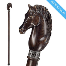 Horse Carved Wood Walking Cane - Custom Length and Color