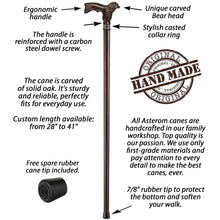 Bear Carved Wood Walking Cane - Custom Length and Color