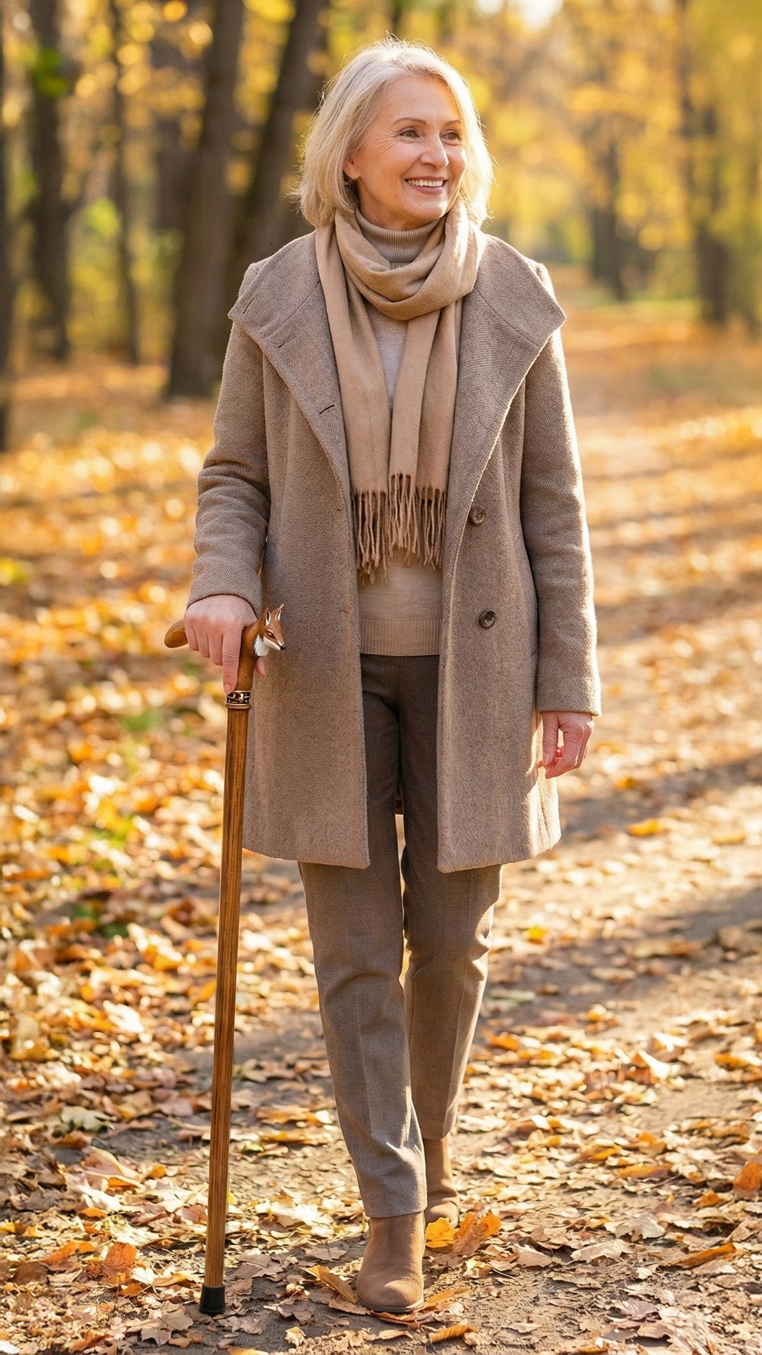 Carved & Hand-Painted Fox Walking Cane - Custom Length & Engraving