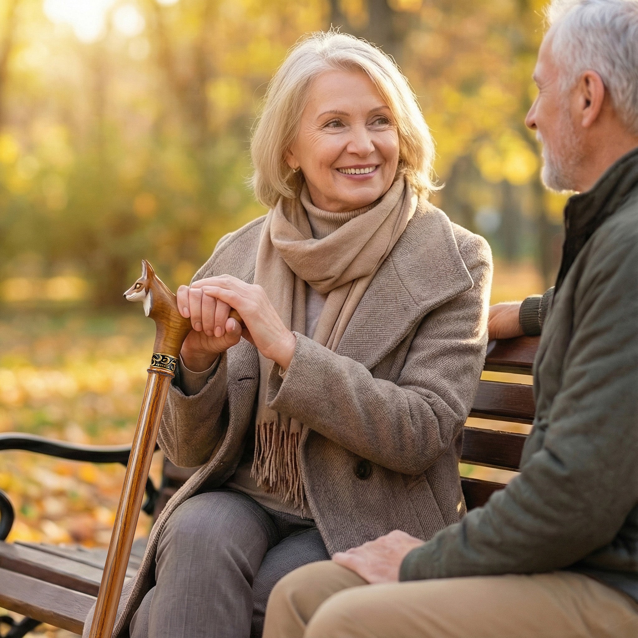 Carved & Hand-Painted Fox Walking Cane - Custom Length & Engraving