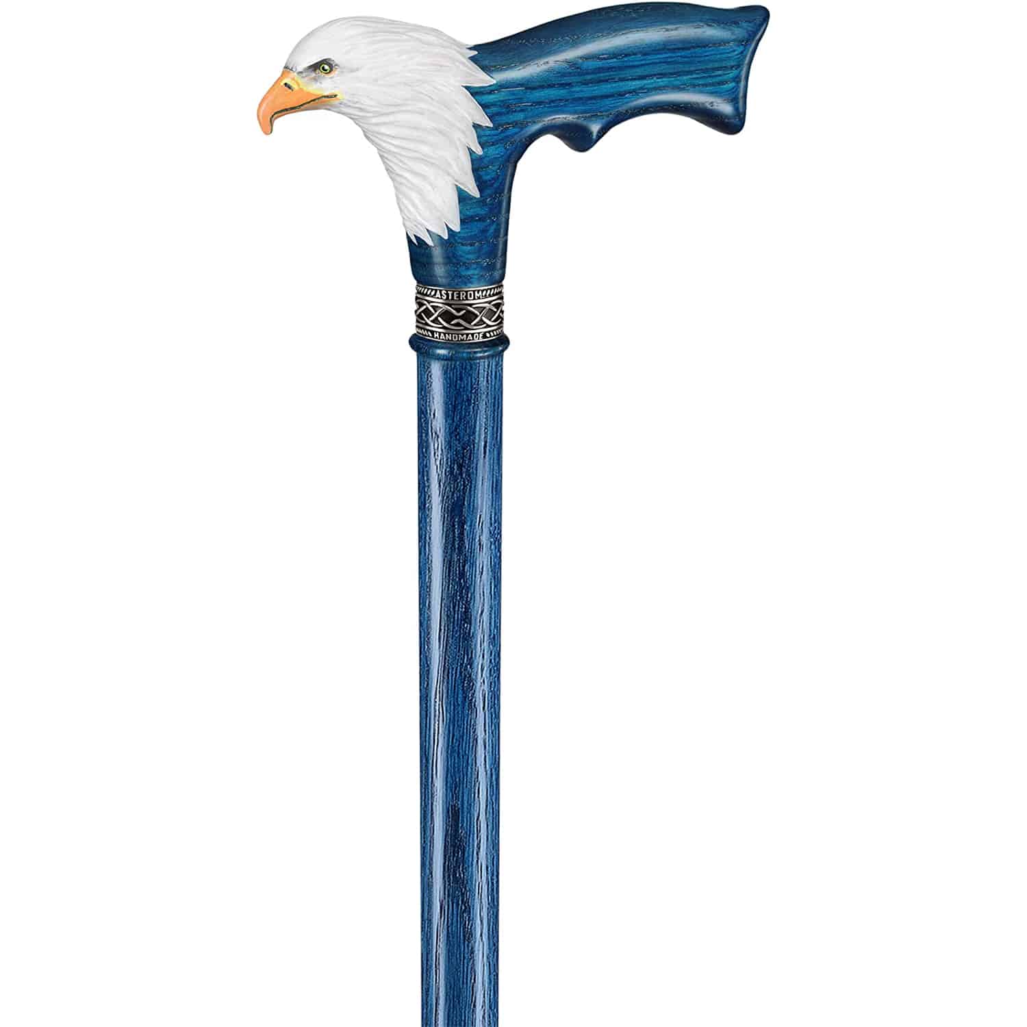 Hand-Painted Bald Eagle Wooden Walking Cane for Men