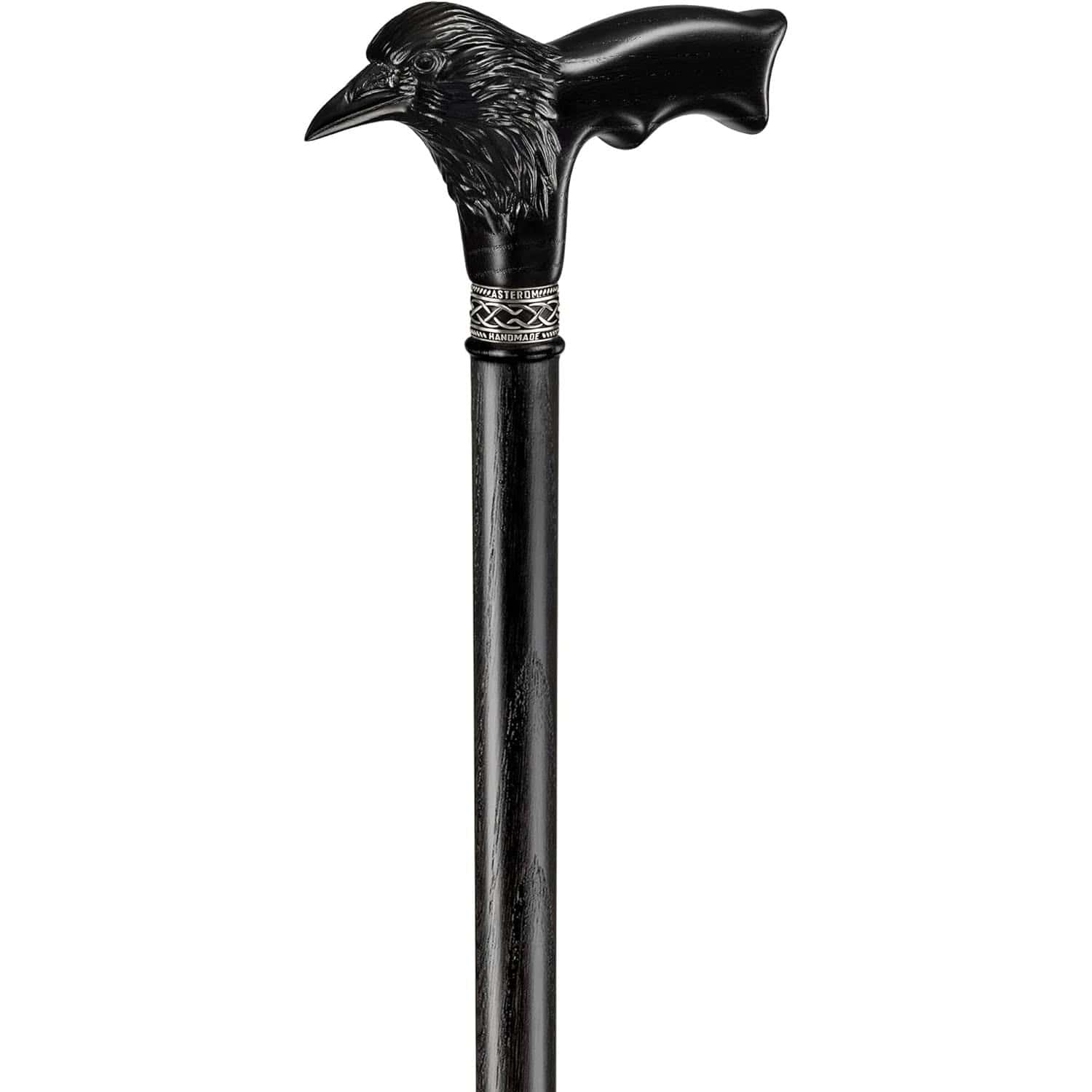 Carved Raven Walking Cane - Black Cane for Men