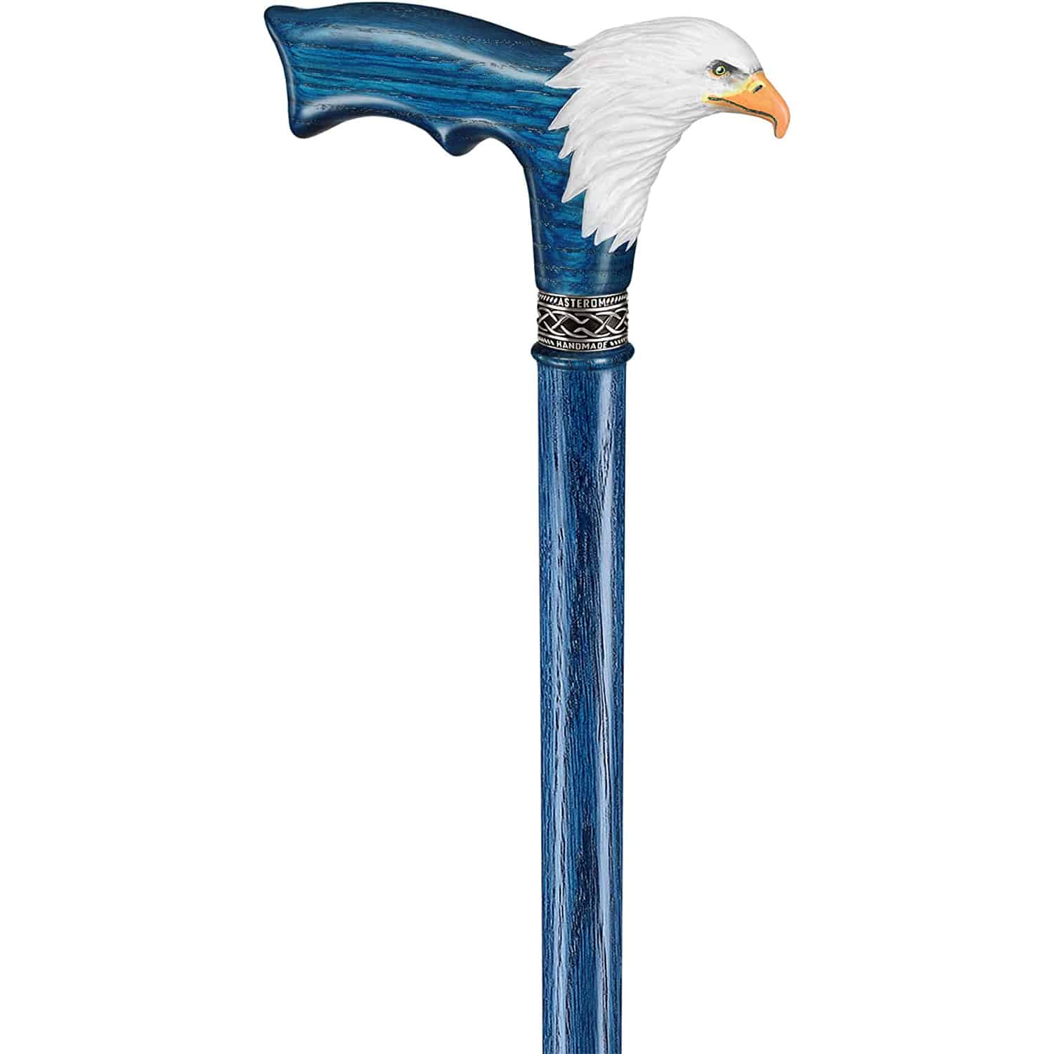 Hand-Painted Bald Eagle Wooden Walking Cane for Men