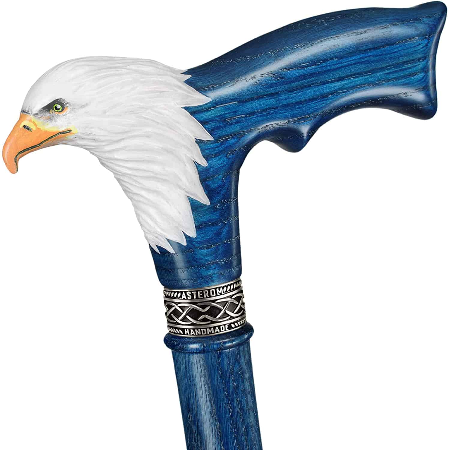 Hand-Painted Bald Eagle Wooden Walking Cane for Men
