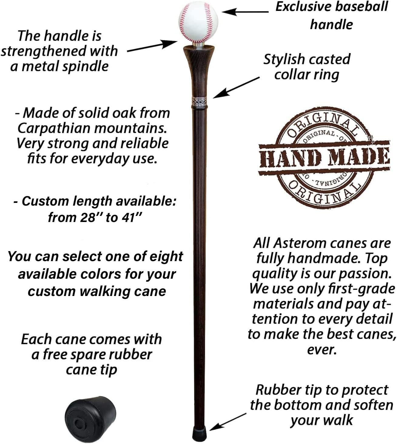 Baseball Walking Cane Sturdy Fully Carved Canes Sticks