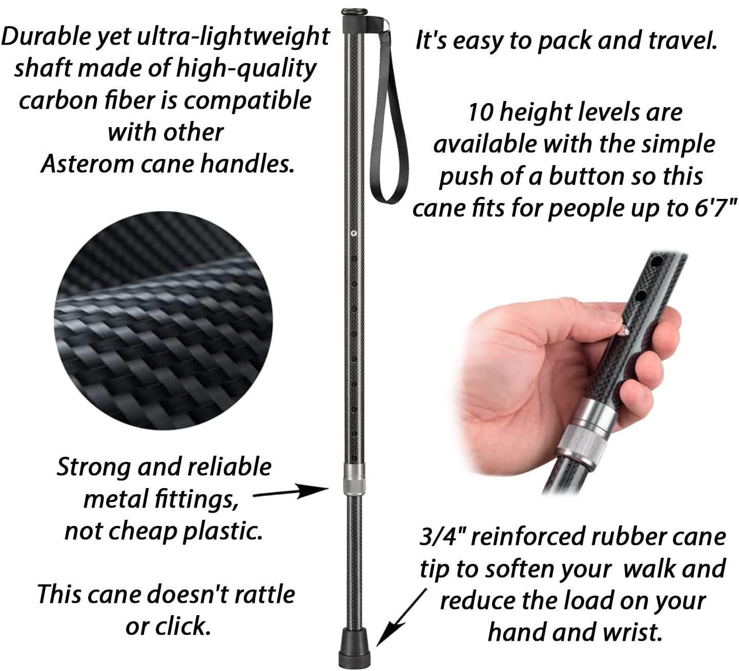 Carbon Fiber Adjustable Shaft for Asterom Canes