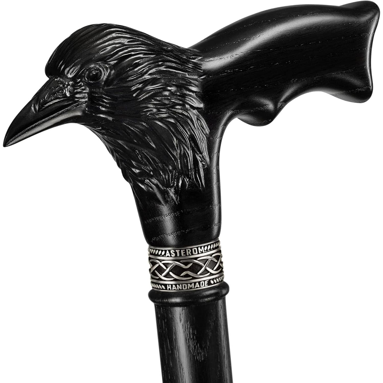 Carved Raven Walking Cane - Black Cane for Men