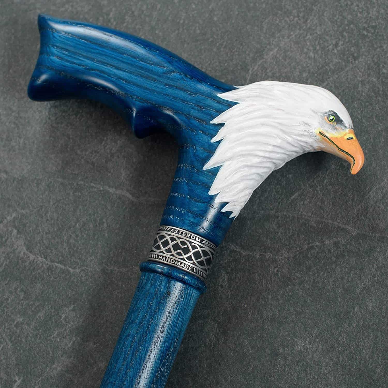 Hand-Painted Bald Eagle Wooden Walking Cane for Men