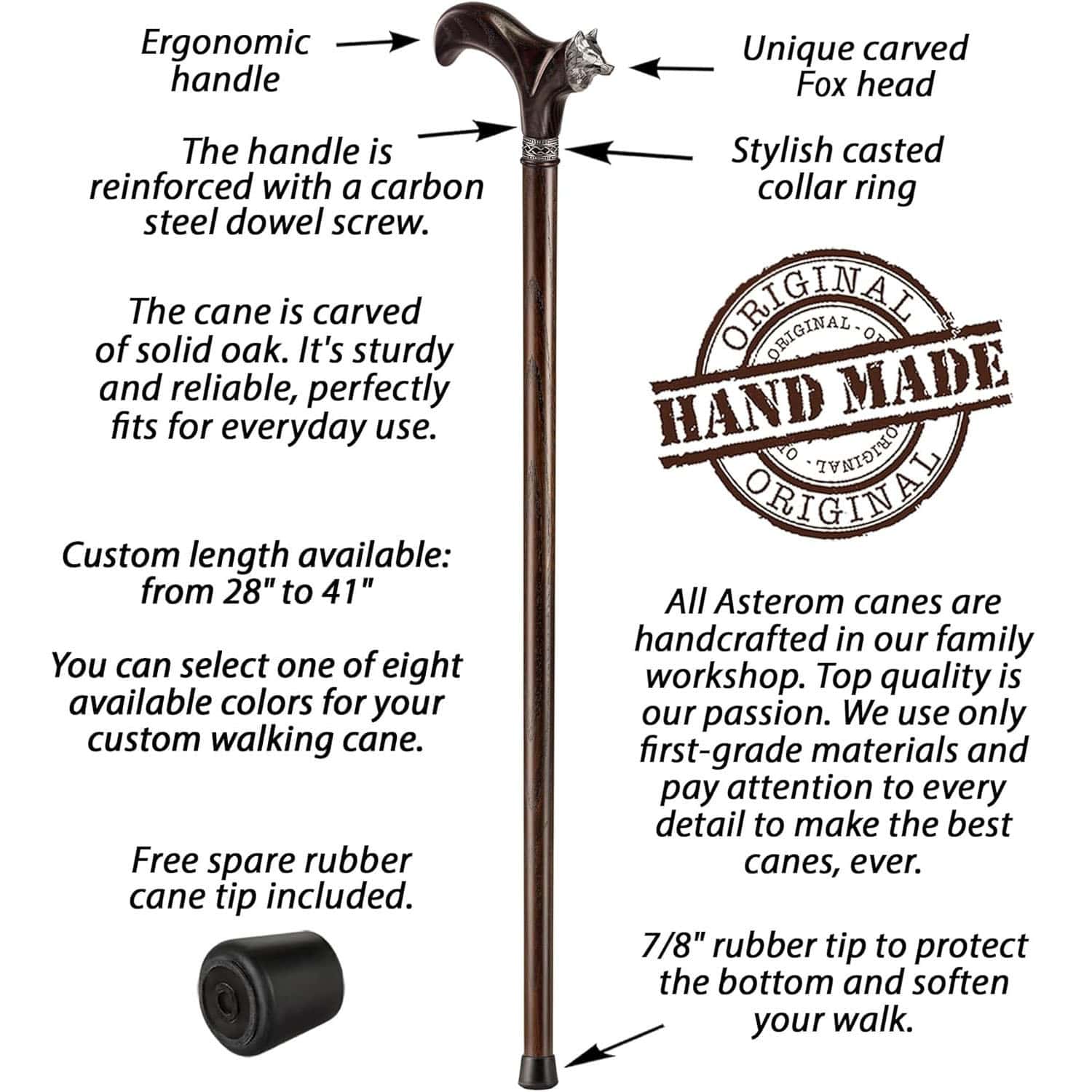 Fox Walking Cane - Custom Length & Color
