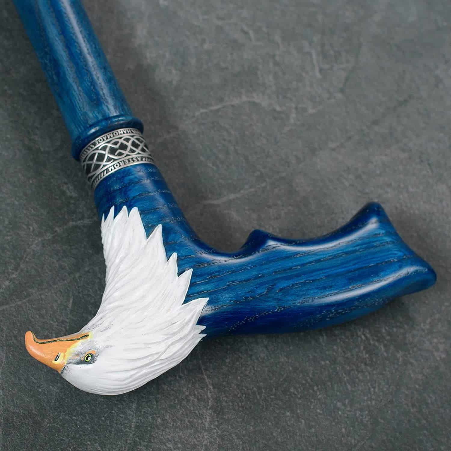 Hand-Painted Bald Eagle Wooden Walking Cane for Men
