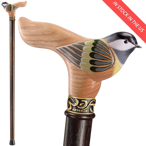 Hand-Painted Birdie Wooden Walking Cane for Women