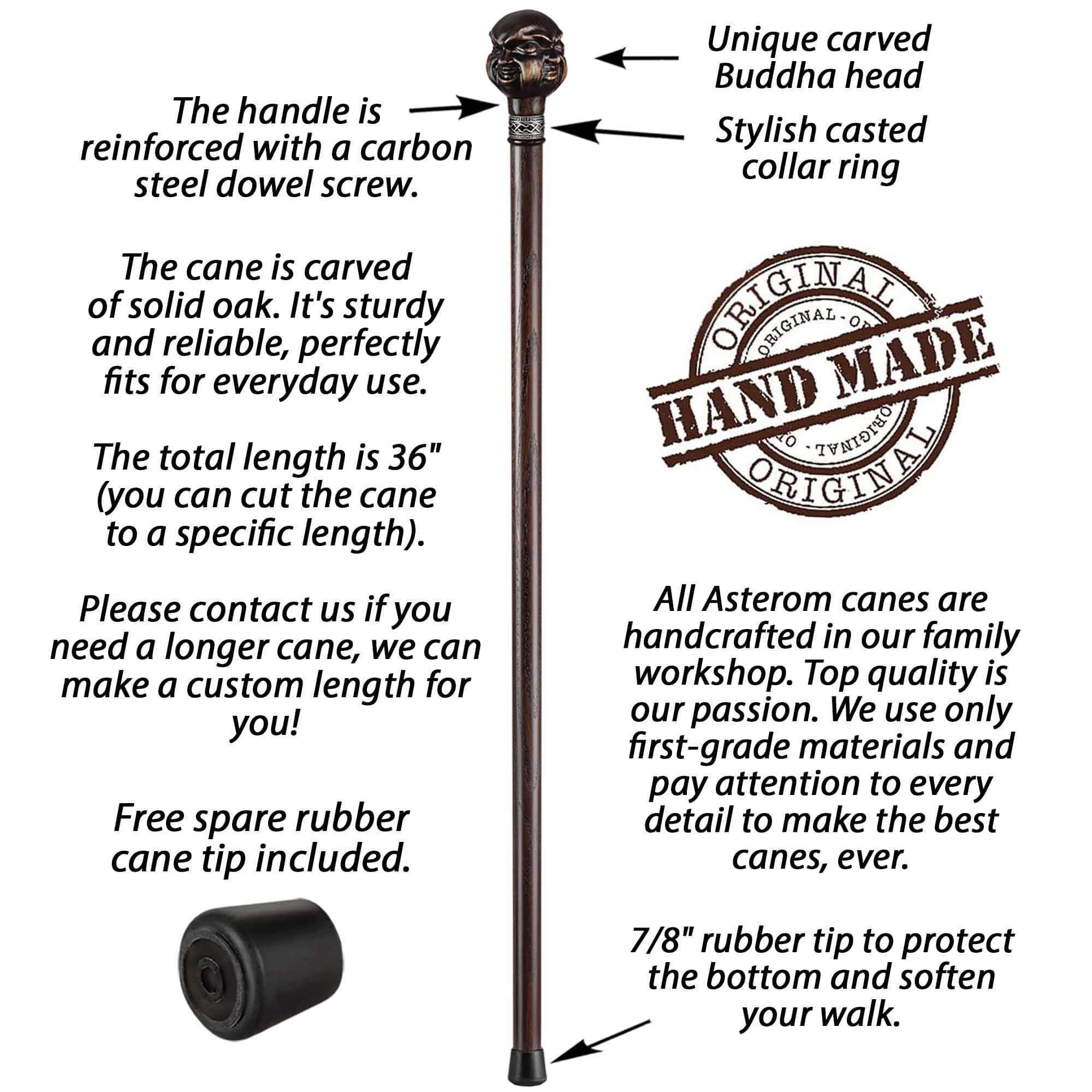 Buddha Walking Cane Sturdy Fully Carved Canes Sticks