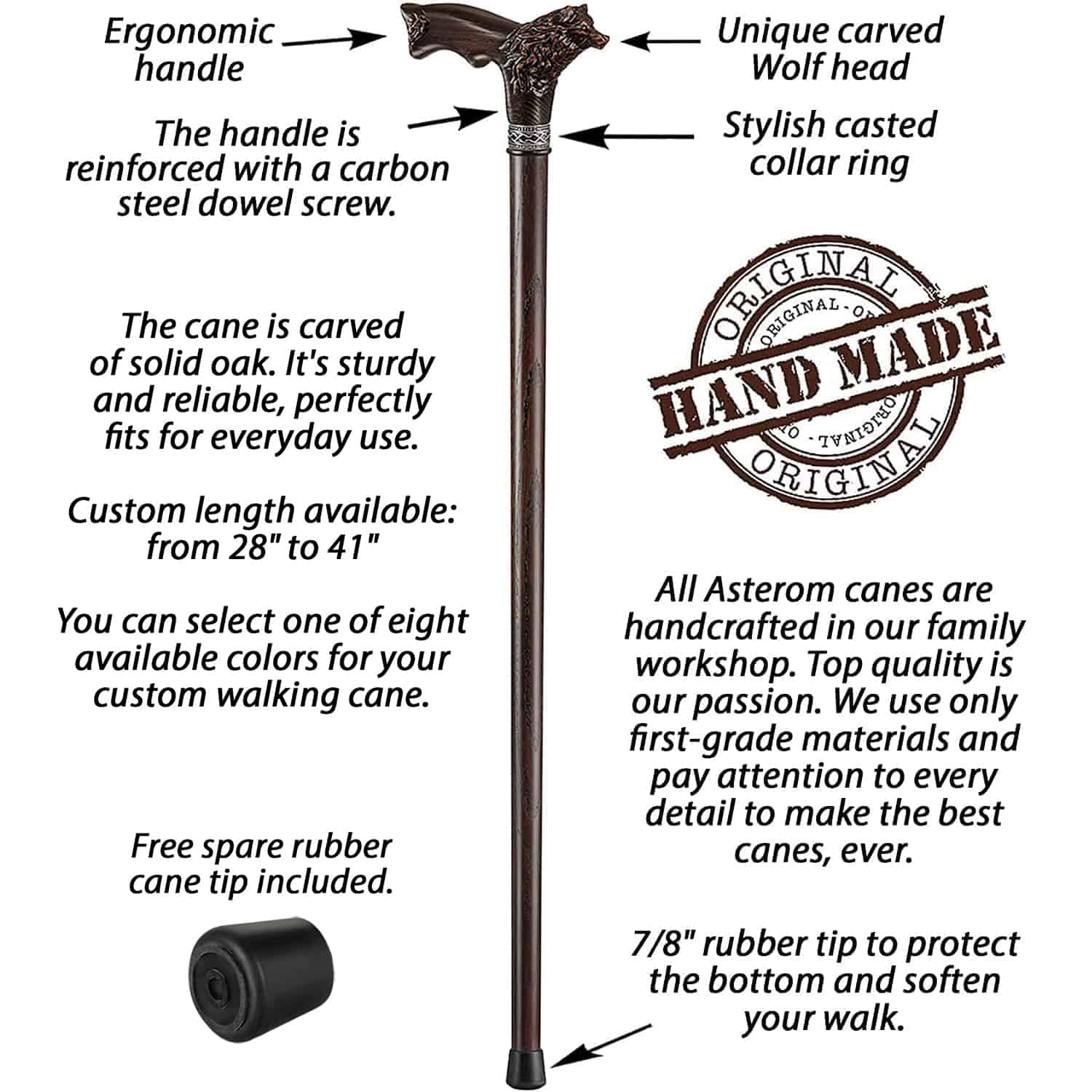Carved Wolf Fenrir Walking Cane - Stylish Cane for Men
