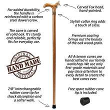 Carved & Hand-Painted Fox Walking Cane - Custom Length & Engraving