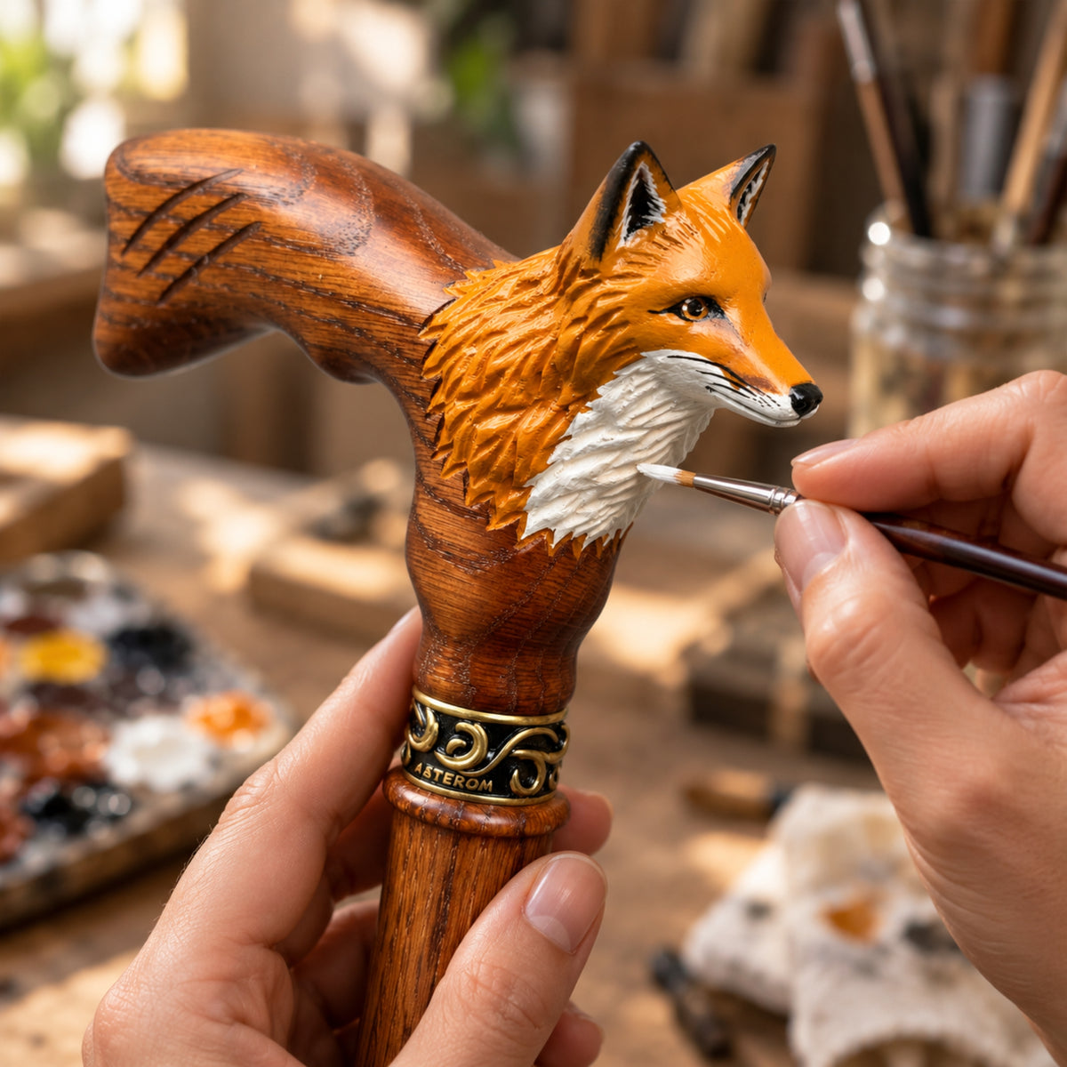 Hand-Painted Fox Cane - Custom Length