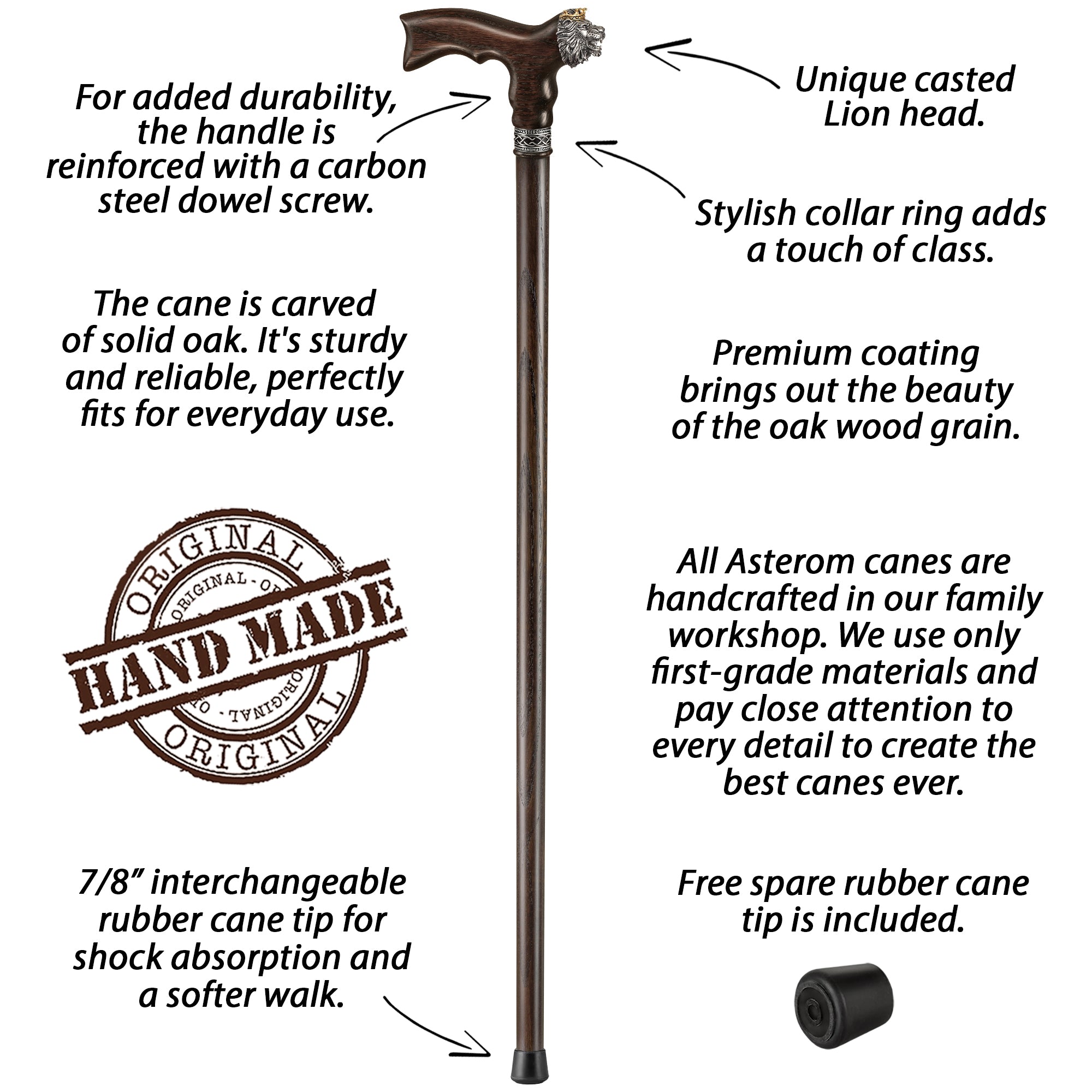 Lion King Walking Cane for Men, Wooden Cane