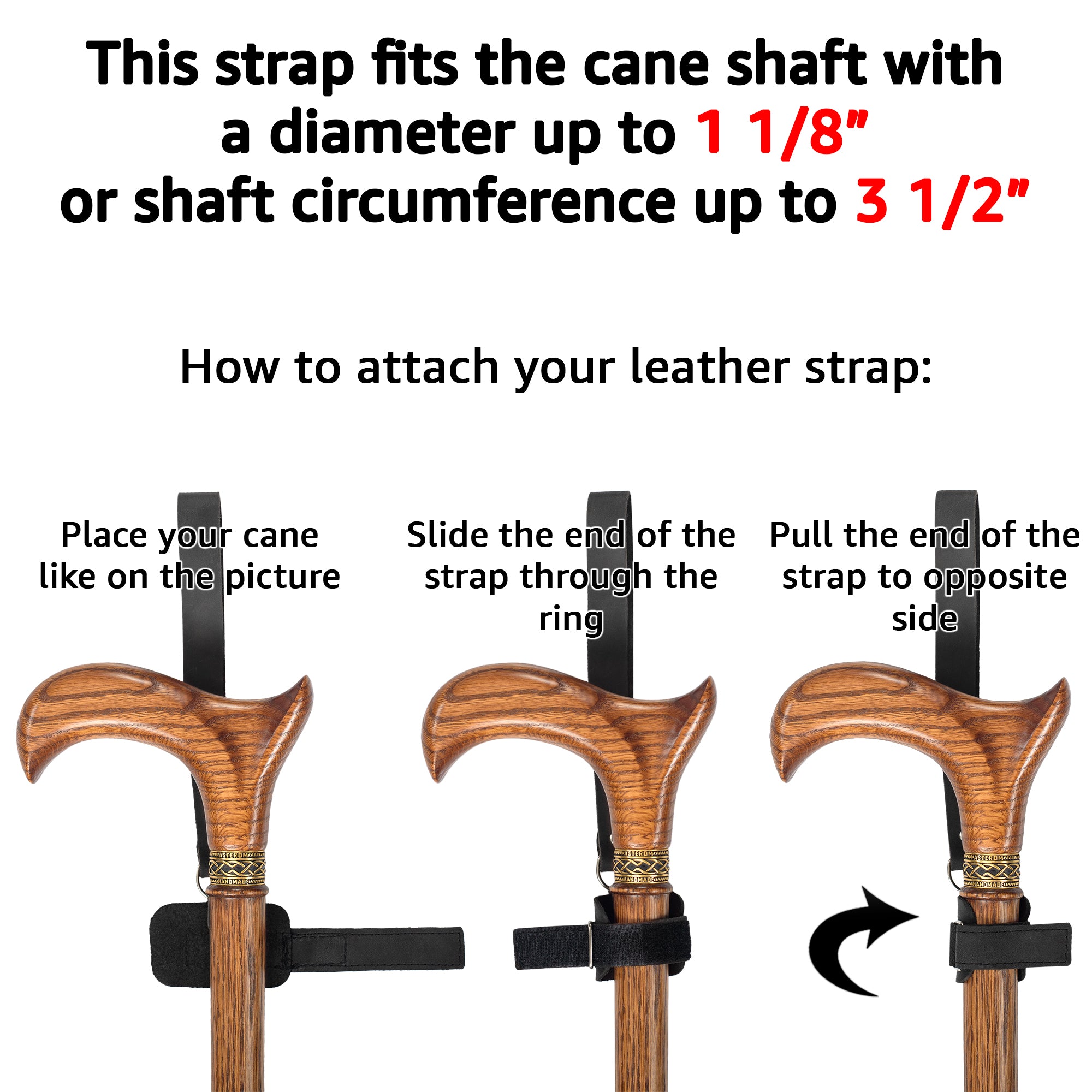 Black Stylish Leather Wrist Strap for Canes and Walking Sticks