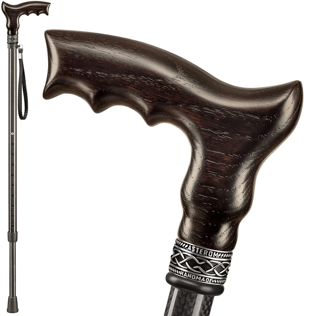 Cool Carbon Adjustable Cane with Ergonomic Wooden Handle