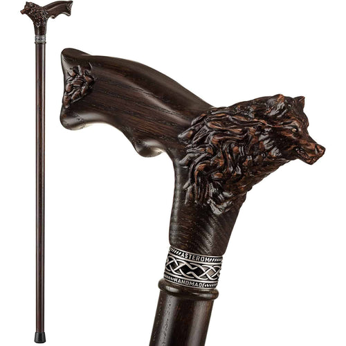 Carved Wolf Fenrir Walking Cane - Stylish Cane for Men