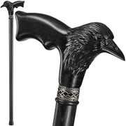 Carved Raven Walking Cane - Black Cane for Men