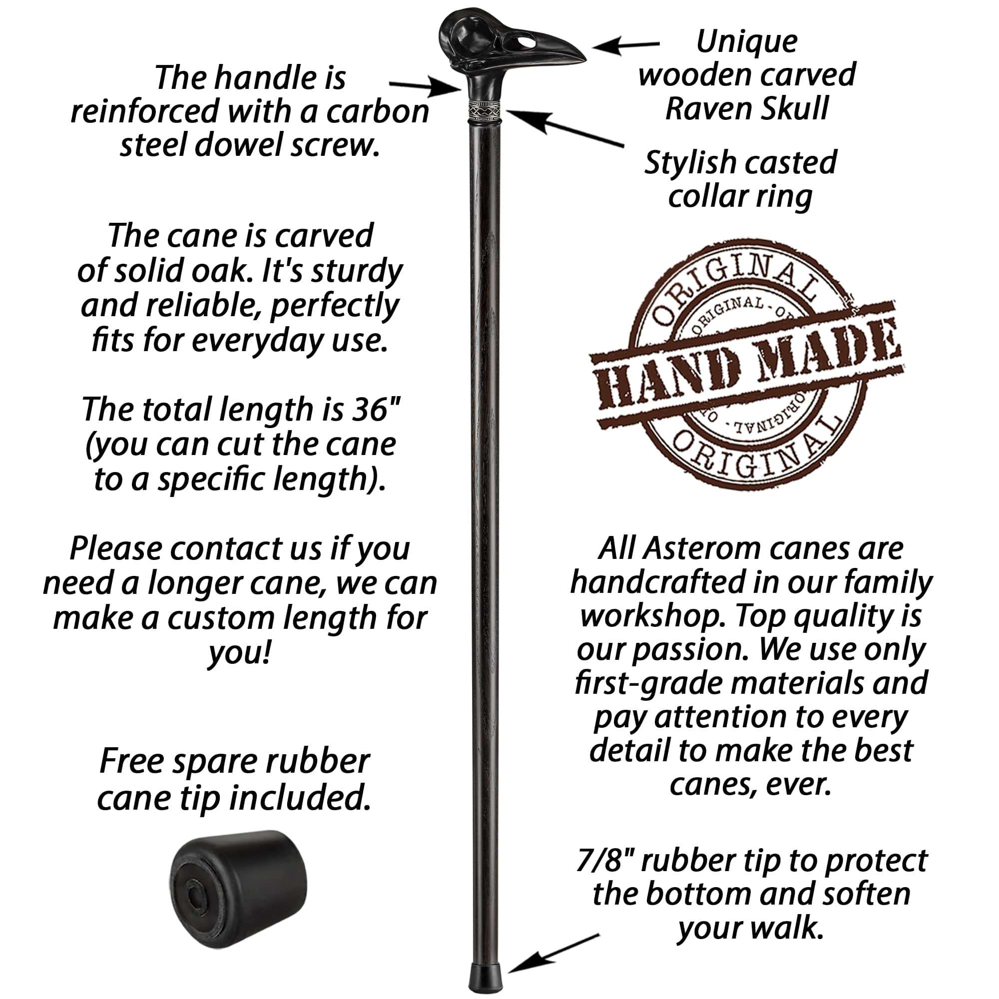 Plague Doctor Cane, Raven Skull, Gothic Cane for Men