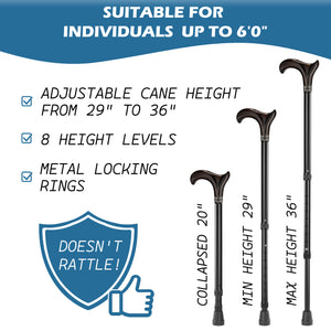 Telescopic Aluminum Walking Cane for Men and Women - Cool Adjustable Derby Can