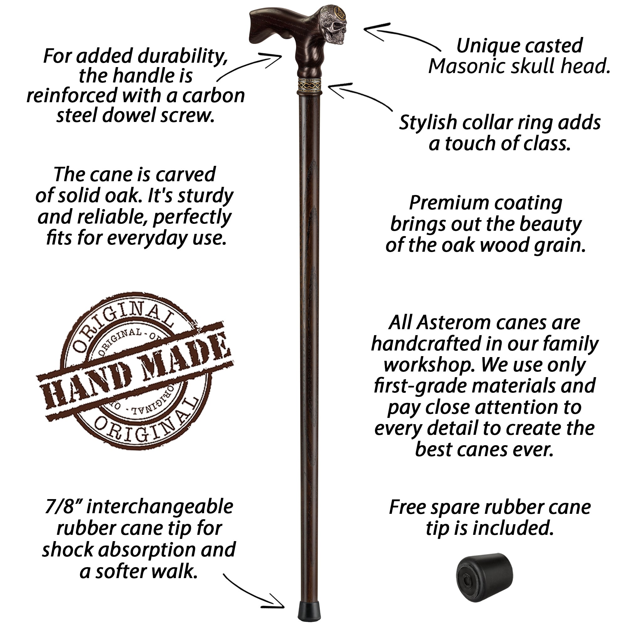 Masonic Skull Walking Cane - Custom Length and Color