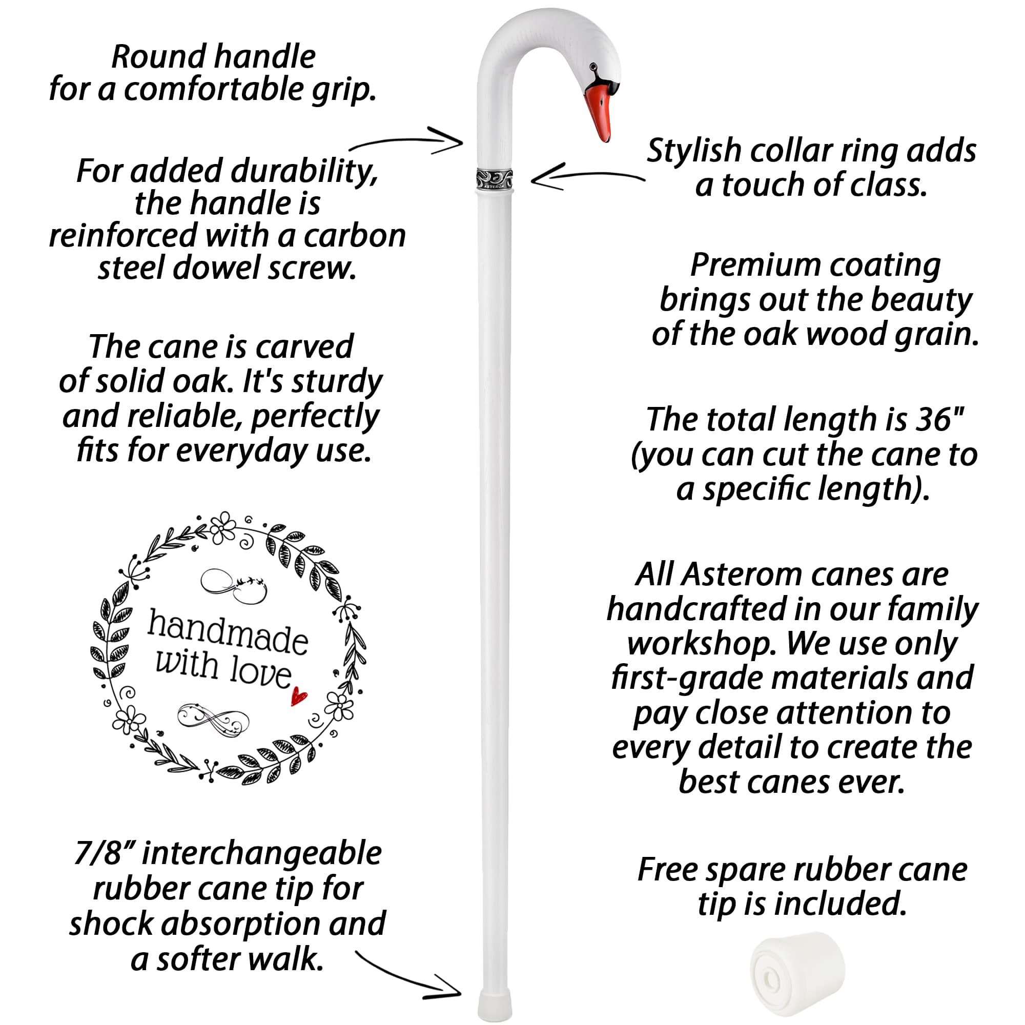 Swan Walking Cane - Custom Length and Color