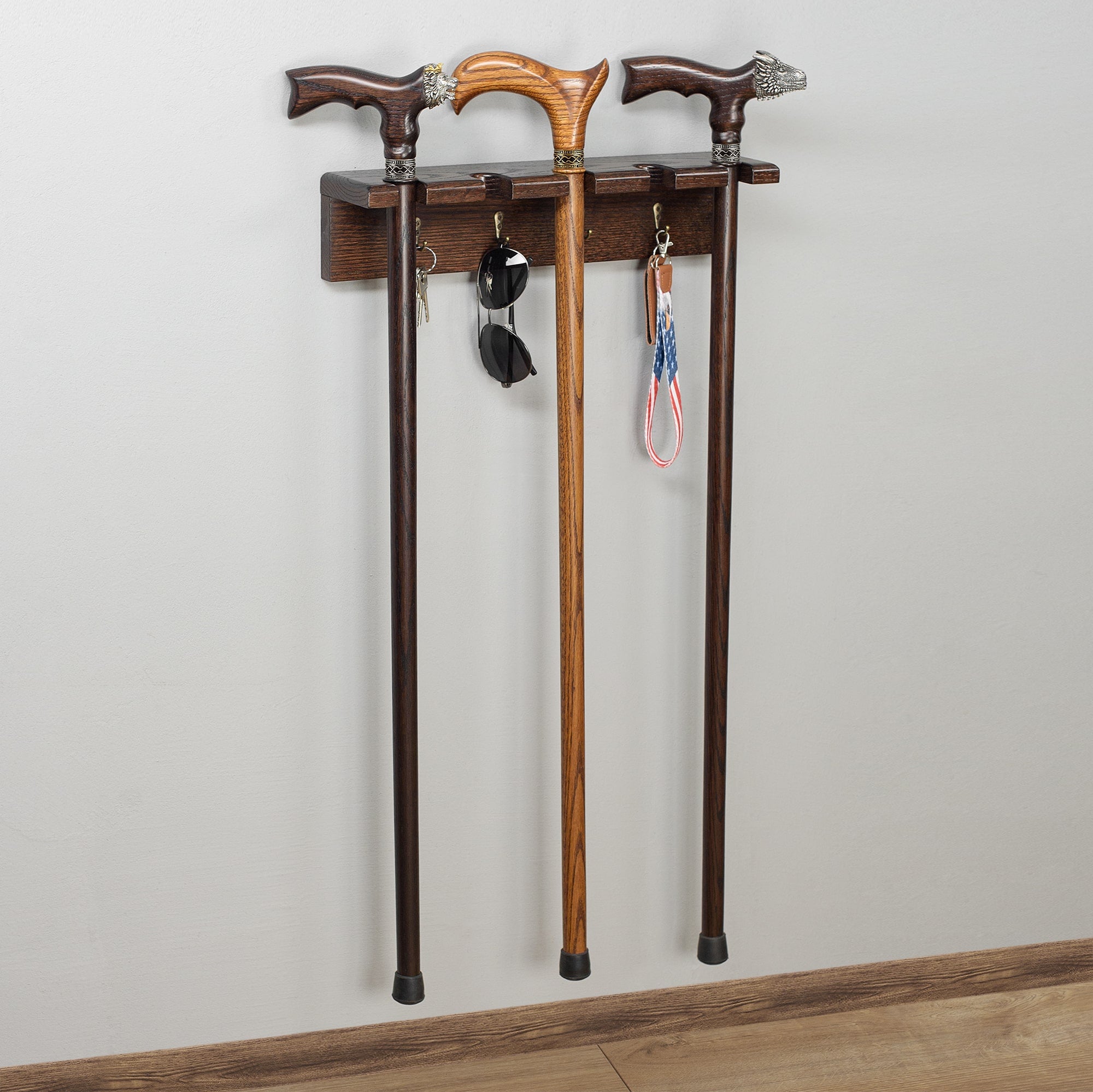 Custom Stylish Wooden Wall Holder for Canes Walking Sticks
