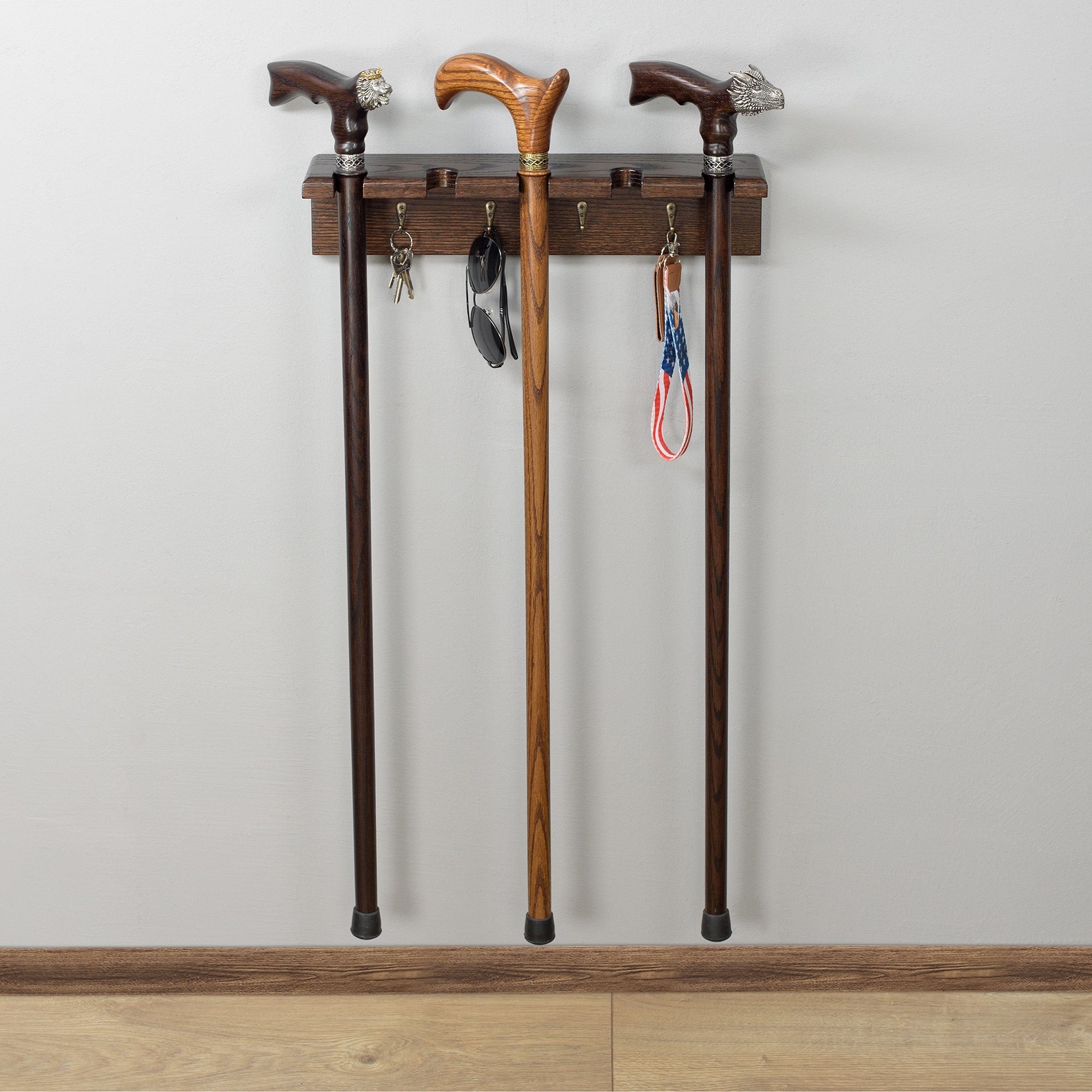Custom Stylish Wooden Wall Holder for Canes Walking Sticks