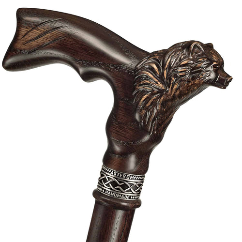 Bear Carved Wood Walking Cane - Custom Length and Color
