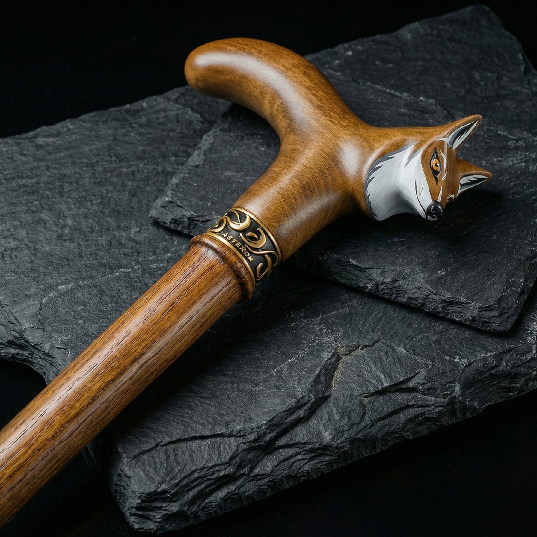 Carved & Hand-Painted Fox Walking Cane - Custom Length & Engraving