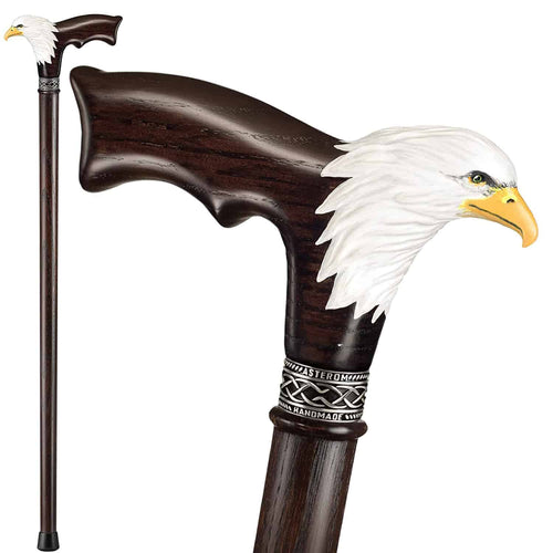 Hand-Painted Bald Eagle Wooden Walking Cane for Men