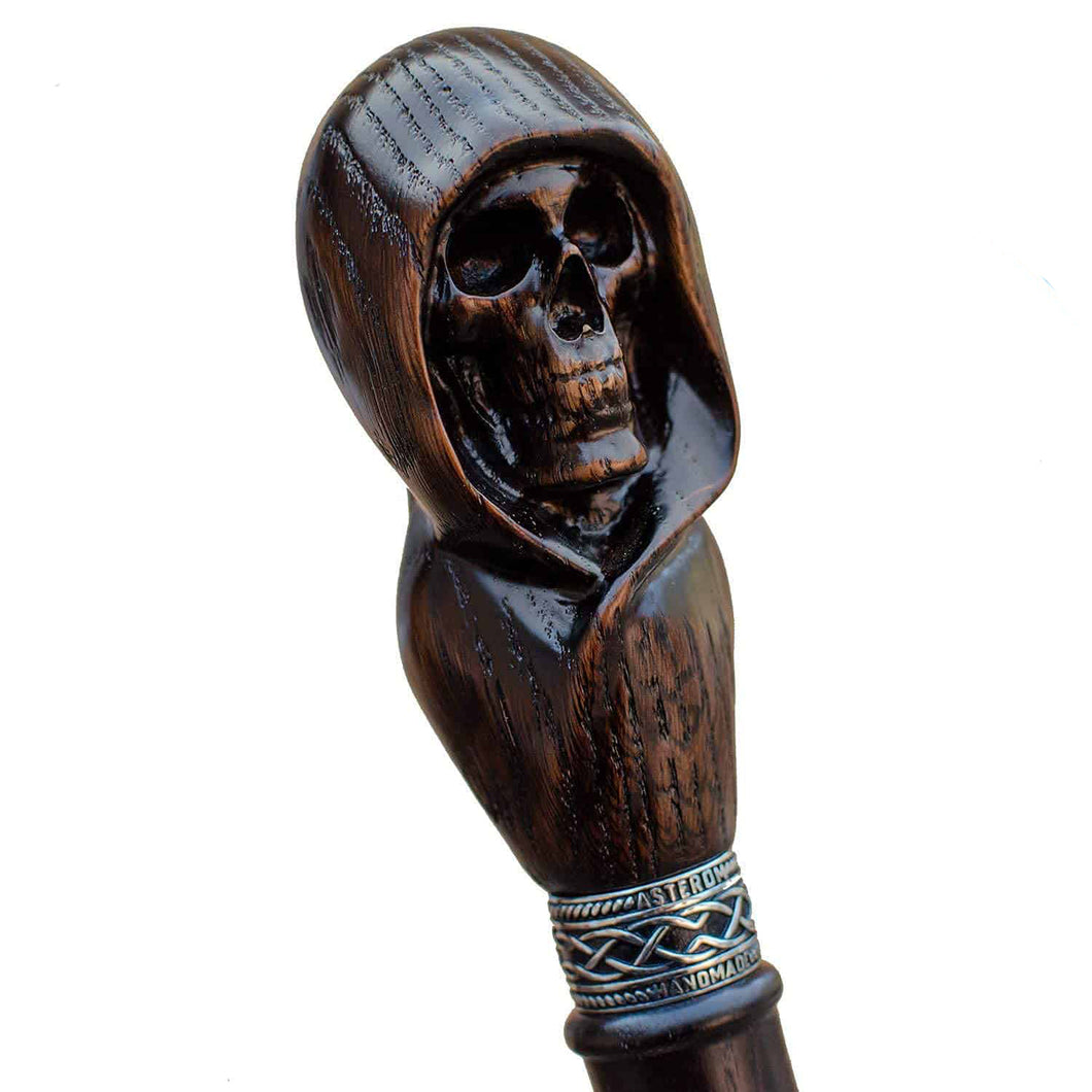 Custom Hooded Skull Walking Cane Sturdy Fully Carved Stick