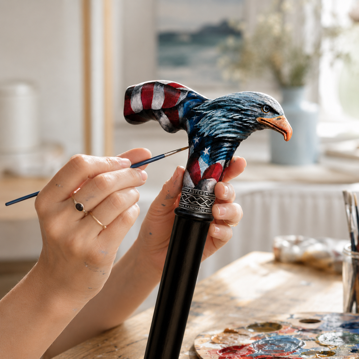 Hand-Painted American Eagle Flag Design - Custom Length