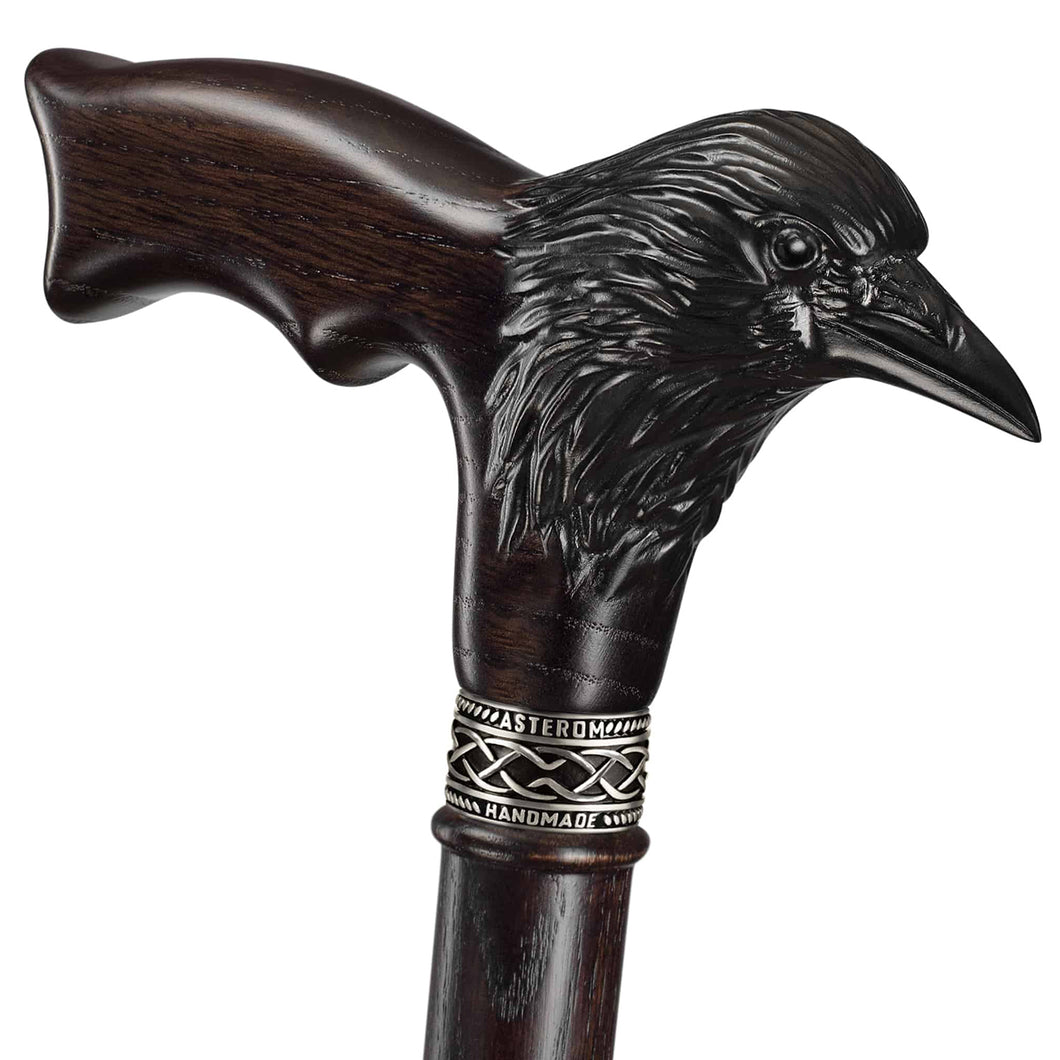 Carved Raven Walking Cane, Custom Length & Color