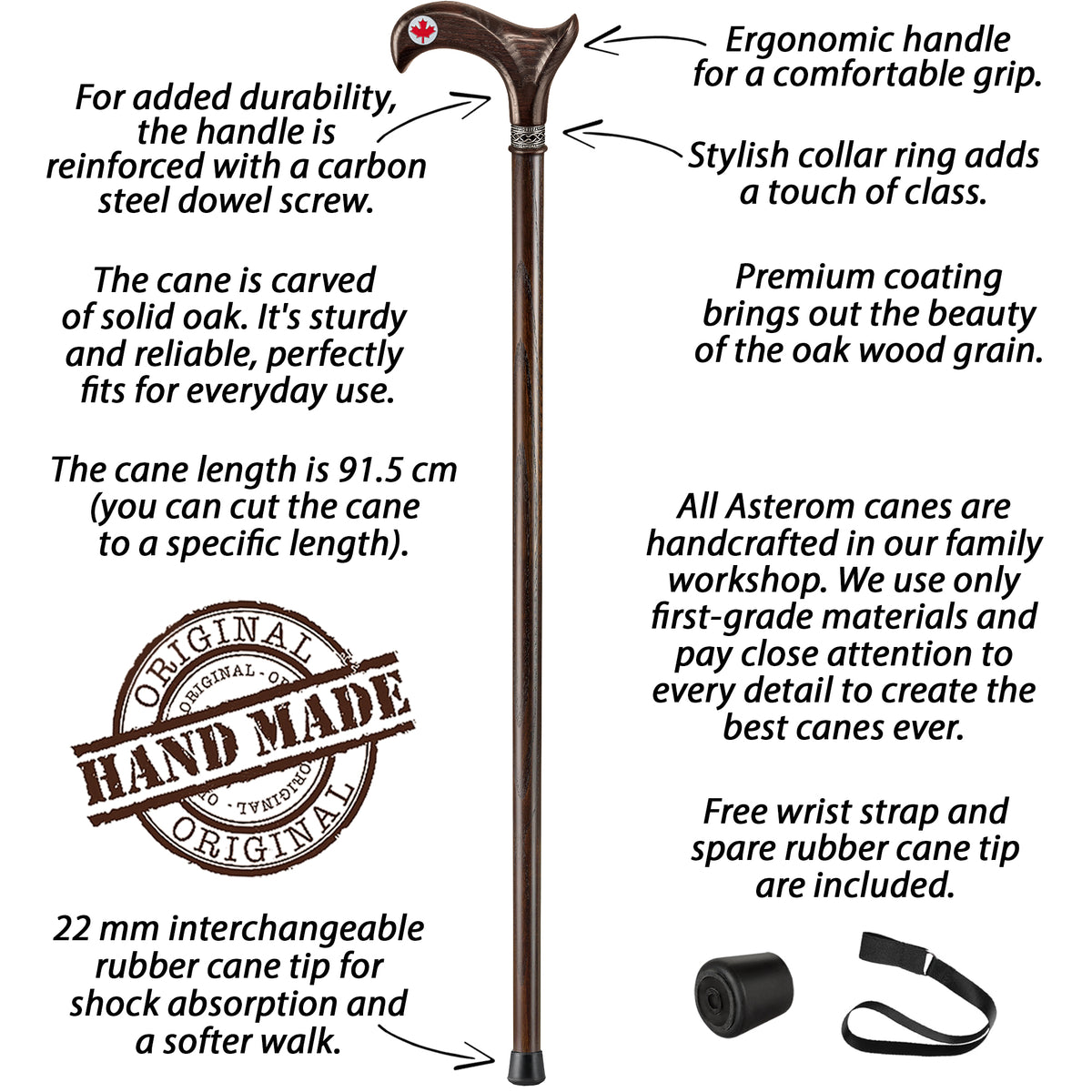 Canadian Maple Leaf Cane - Custom Length and Color