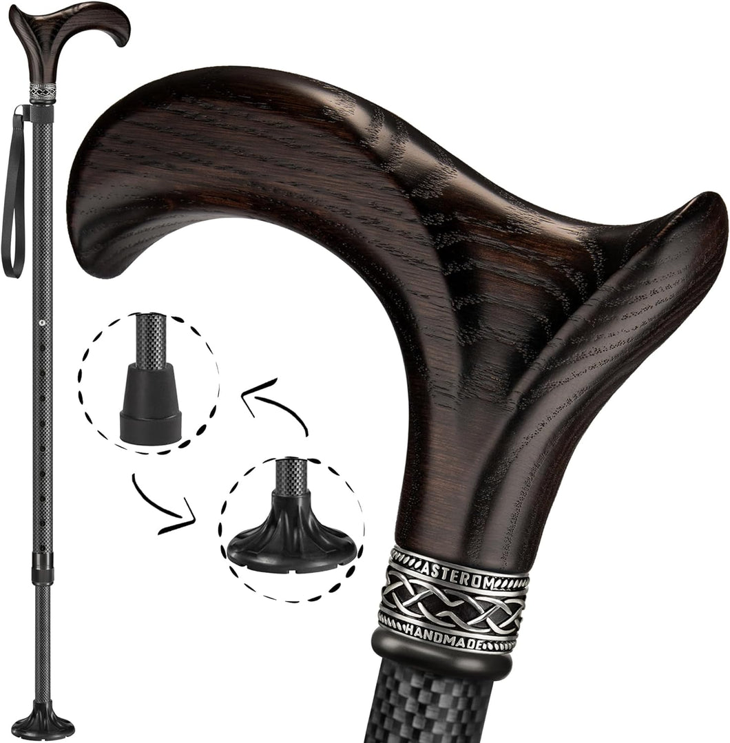 Carbon Adjustable Cane with Derby Wooden Handle