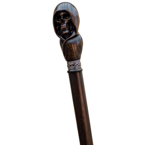 Custom Hooded Skull Walking Cane Sturdy Fully Carved Stick