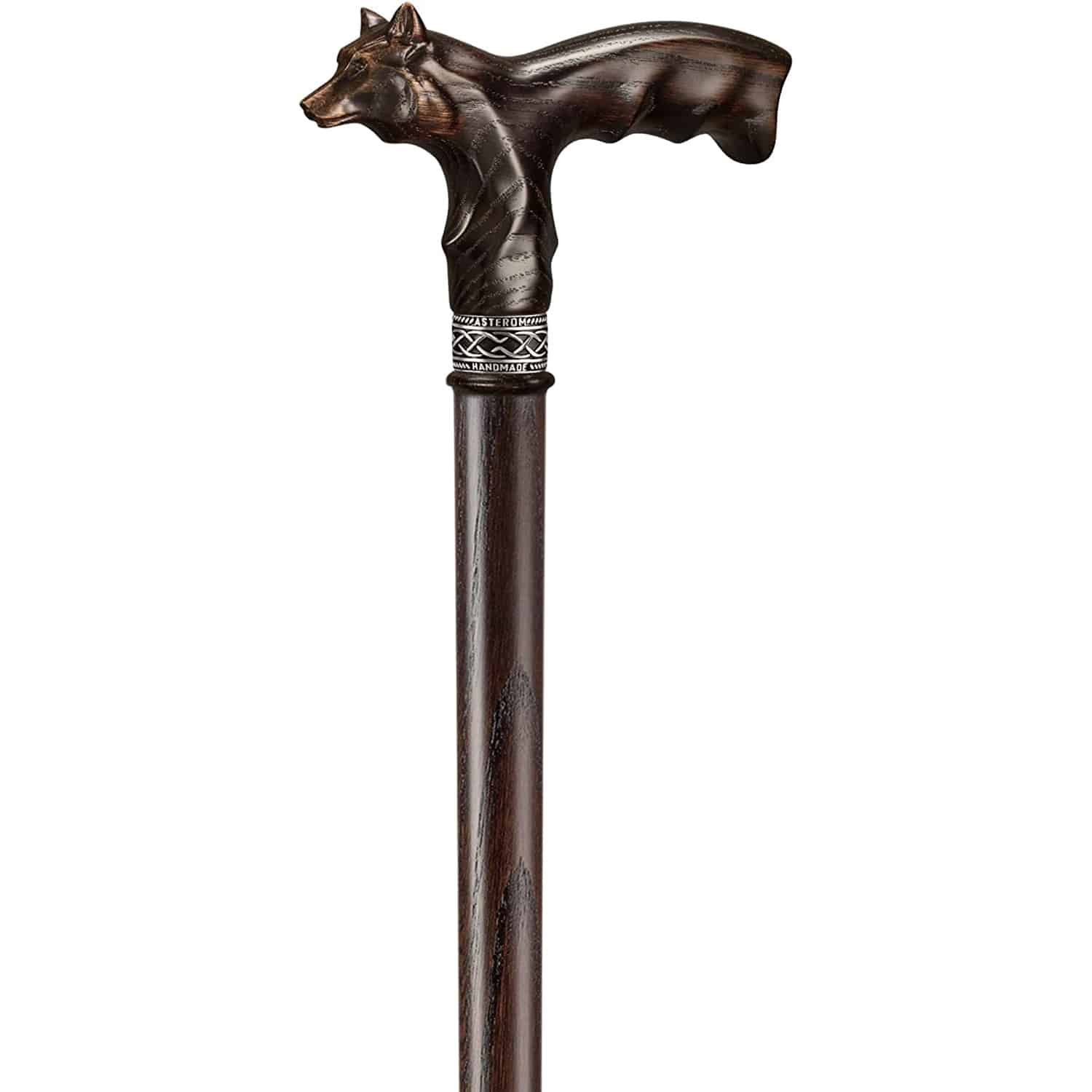 Wolf Garmr Carved Wooden Walking Cane - Custom Length and Color