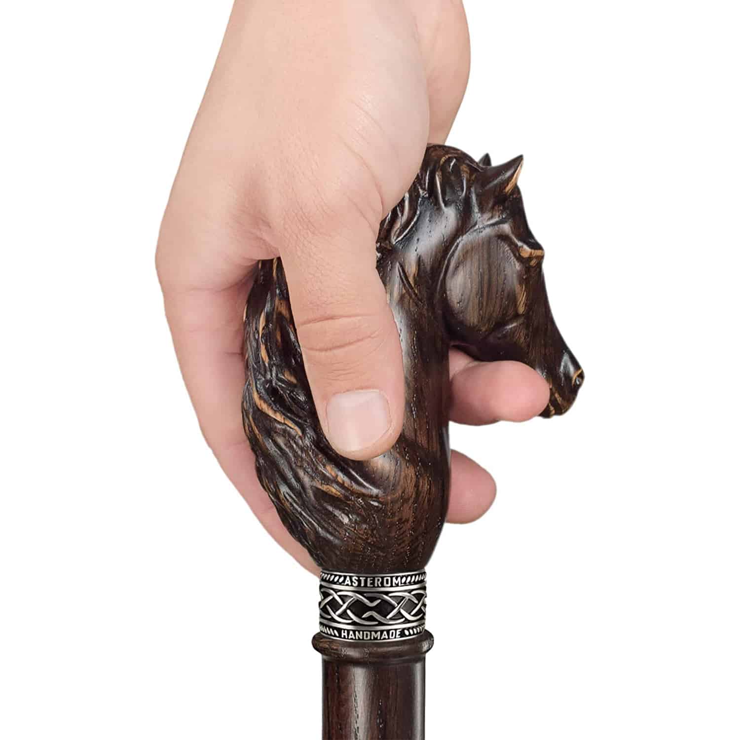 Horse Carved Wood Walking Cane - Custom Length and Color